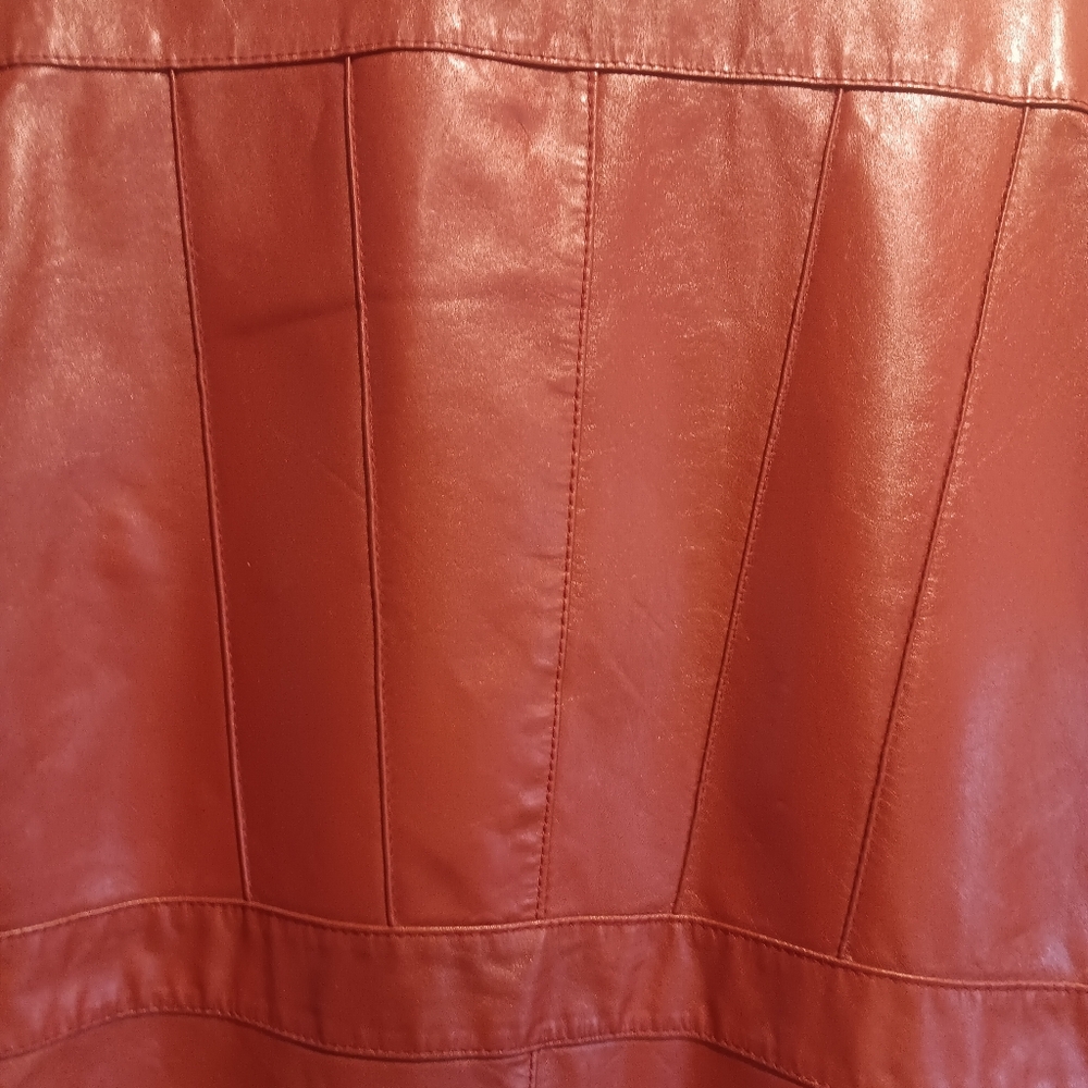 Vintage Genuine Leather faux fur lined leather coat. Boho retro Dark orange. !! - Picture 3 of 10